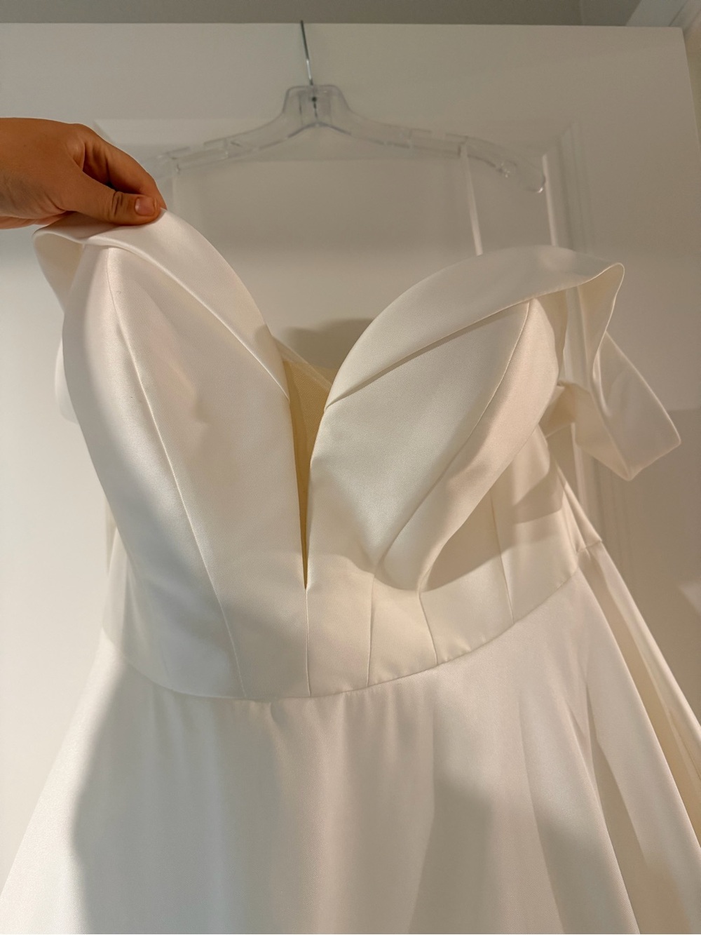 Elegant Off-Shoulder Ivory Satin Dress